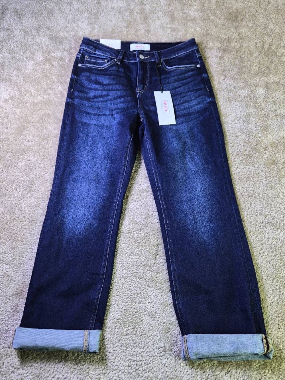 Moco Boutique Womens Tummy Control Cuffed Straigh Jeans Blue Size 9/29 NWT F862